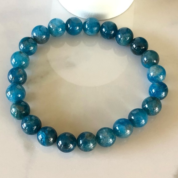 Apatite 8mm Natural Stone Beads Stretchable Bracelet - Picture 2 of 3